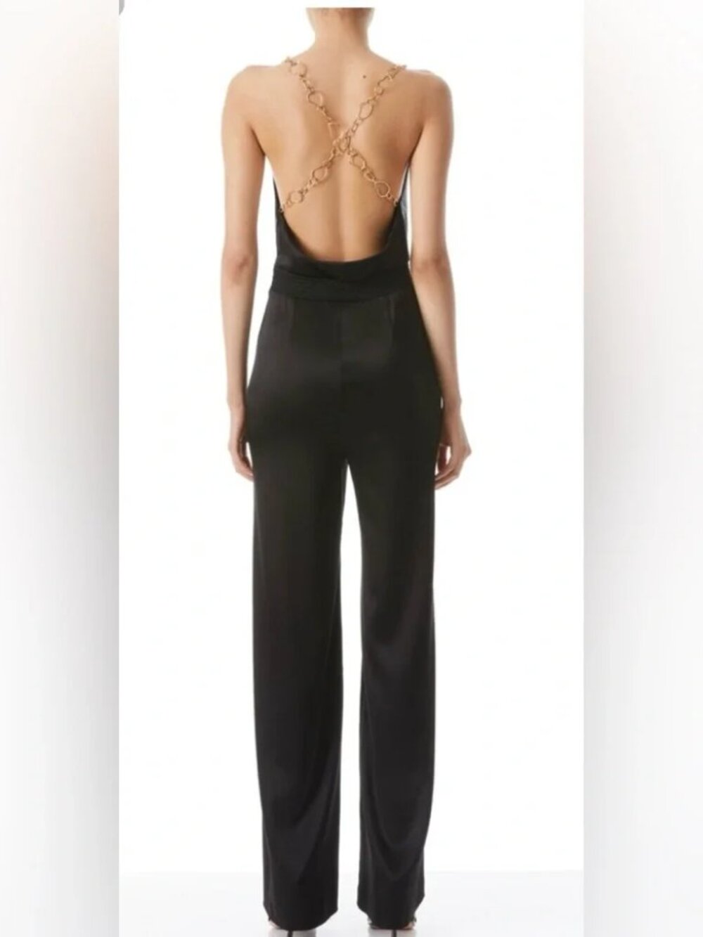 A+O Riska Cowl Neck Chain Strap Jumpsuit in Red & Gold - Picture 11 of 16